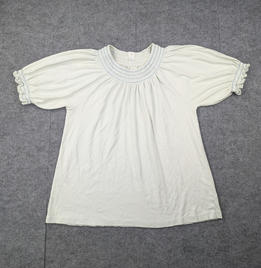 Lake Pajamas Top Womens Medium Pima Cotton Puff Sleeve Cottage Natural Minimal